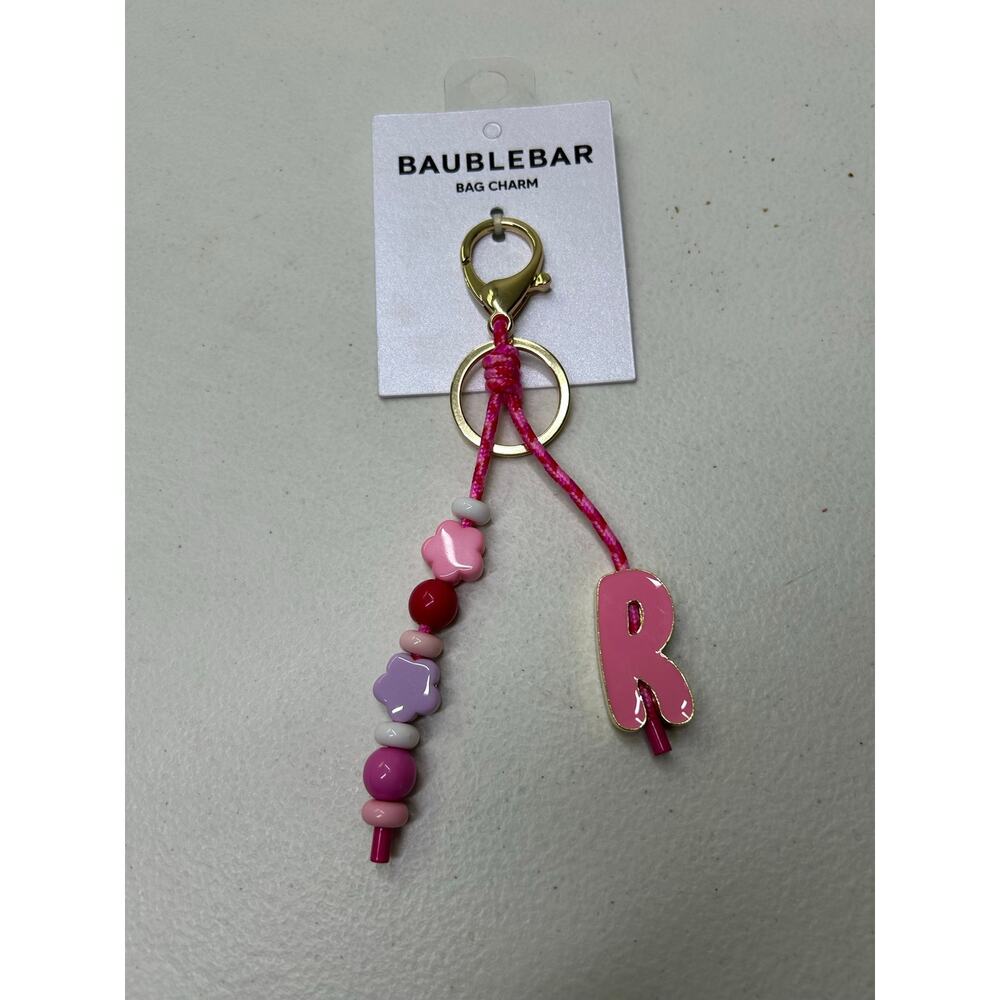 BaubleBar Bag Charm with Letter R and Bead Enhancement Pink/Purple. NWT